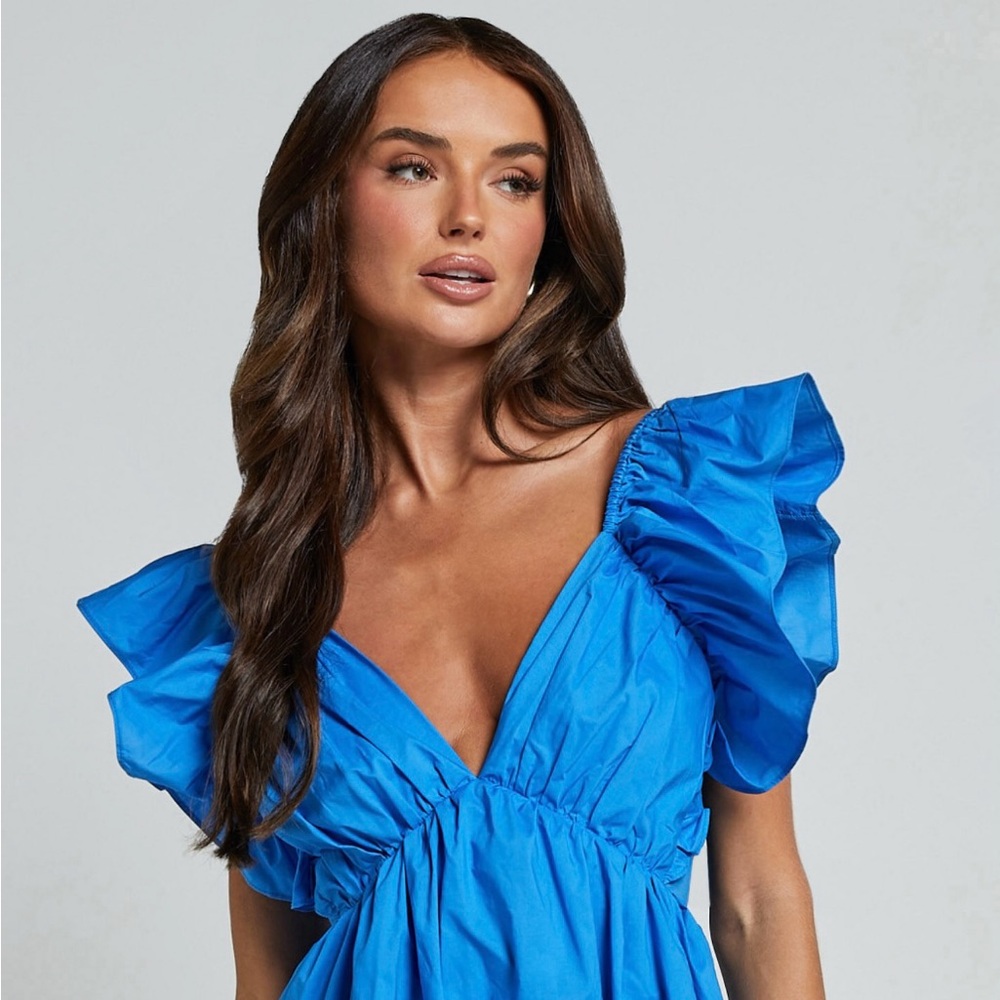 Showpo Raiza Mini Dress Ruffle Sleeve Tie Back